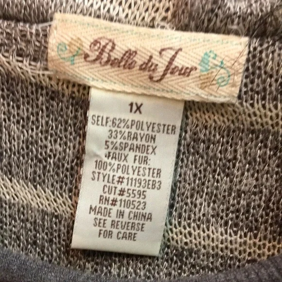 Taupe Poncho with Faux Fur Trim & Pom Poms - Picture 7 of 8